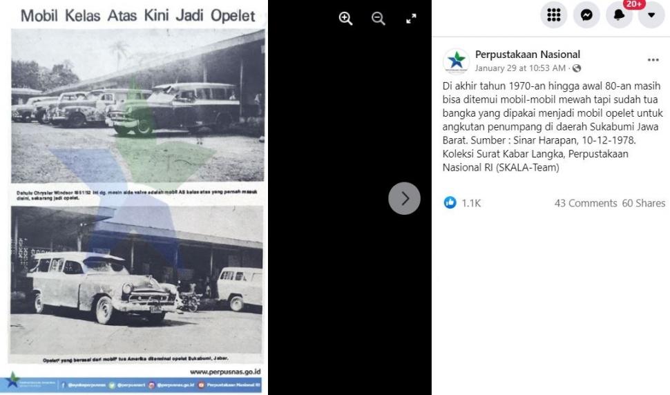 Foto mobil mewah yang jadi opelet di tahun 1978. (Facebook/ Perpustakaan Nasional)