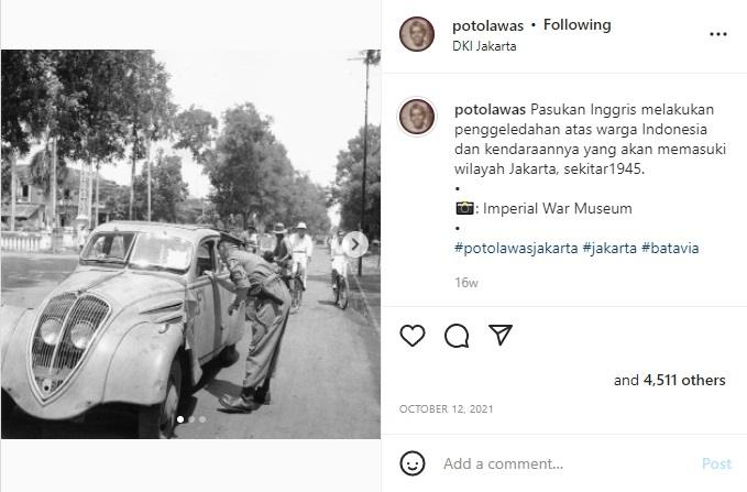 Foto pengendara mobil tahun 1945. (instagram/potolawas)