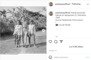 Foto tentara Belanda dan dua budak tahun 1949. (instagram/potolawasofficial)