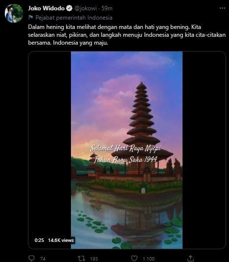 Ucapan Selamat Hari Raya Nyepi dari Presiden RI Joko Widodo. (Twitter/ @jokowi)