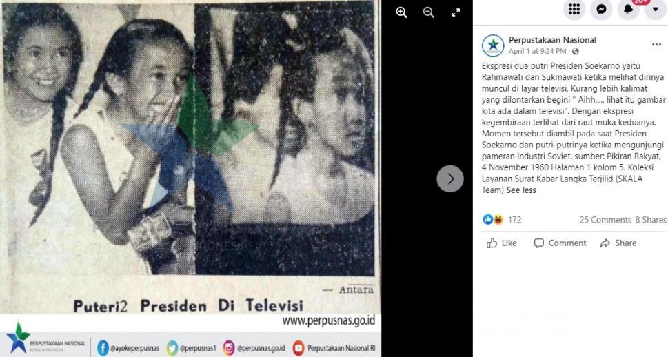 Foto jadul dua putri Soekarno di tahun 1960. (Facebook/ Perpustakaan Nasional)