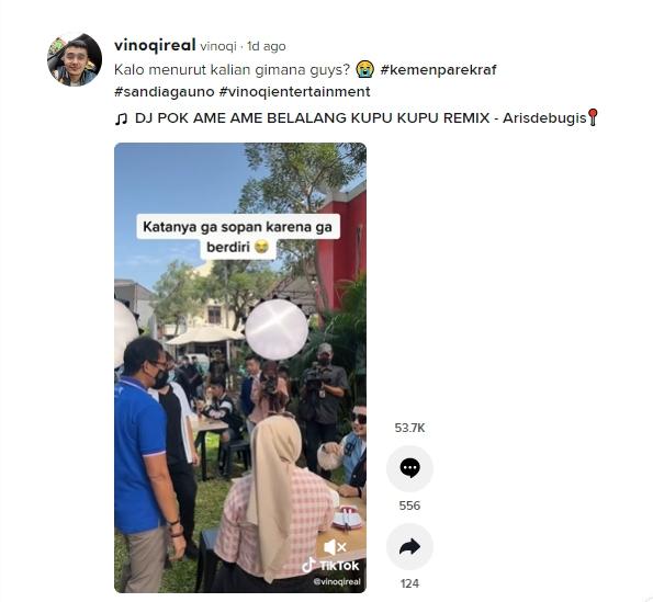 Pria kena amuk ibu saat ketemu Sandiaga Uno. (tiktok/vinoqireal)