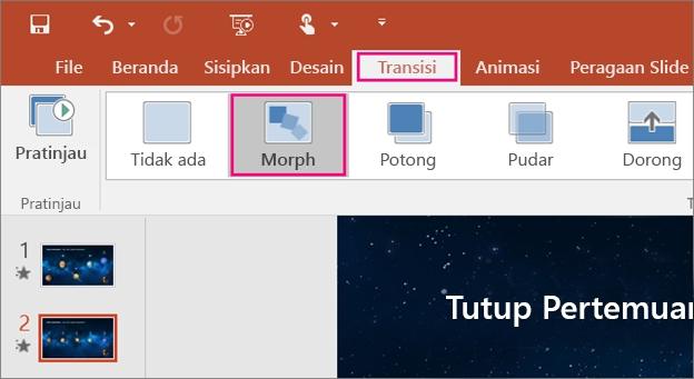 cara menggunakan Transisi Morf di PowerPoint . (Microsoft)