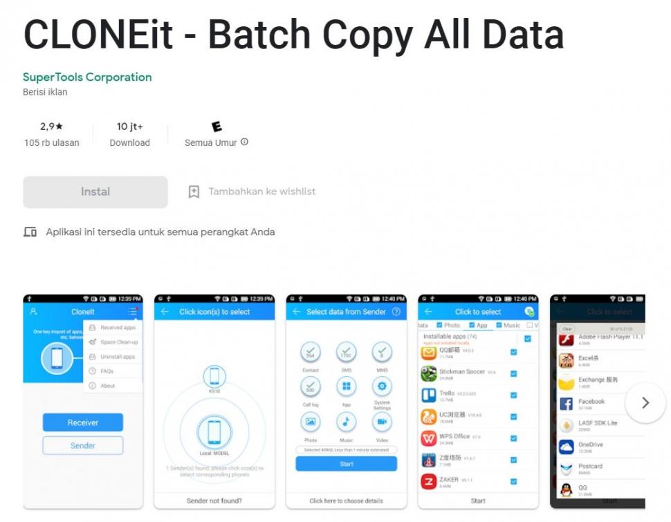 CLONEit - Bach Rekam semua data.  (Google Play Store)