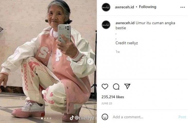 Nenek-nenek pamer gaya hypebeast. (instagram/awreceh.id)