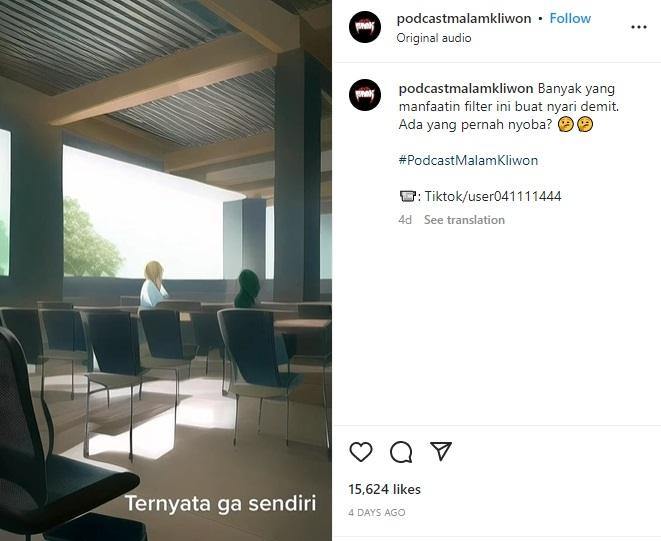 Pakai filter AI Manga di koridor rumah sakit. (instagram/podcastmalamkliwon)