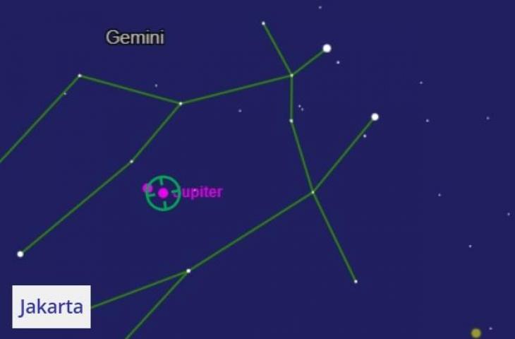 Jupiter dan Venus dilihat dari Jakarta pada 12 Agustus nanti. [In the Sky]