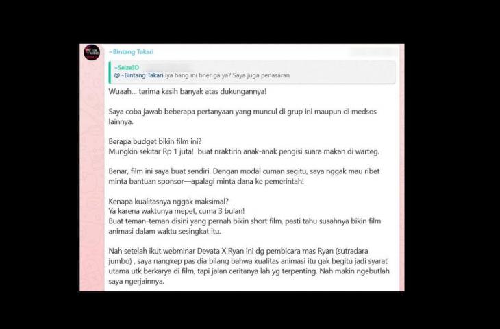 Klarifikasi Bintang Takari. [X/PetrolWeeb]