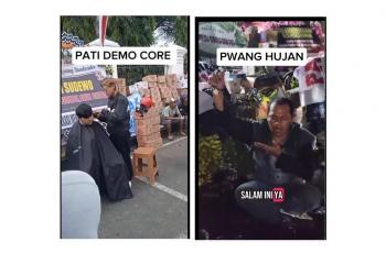 Momen Unik Demo di Pati Tertangkap Kamera: Potong Rambut Gratis, Keranda Mayat, hingga Bendera One Piece