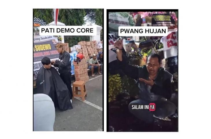 Momen unik yang terekam dalam demo di Pati. [TikTok/mas_belll]