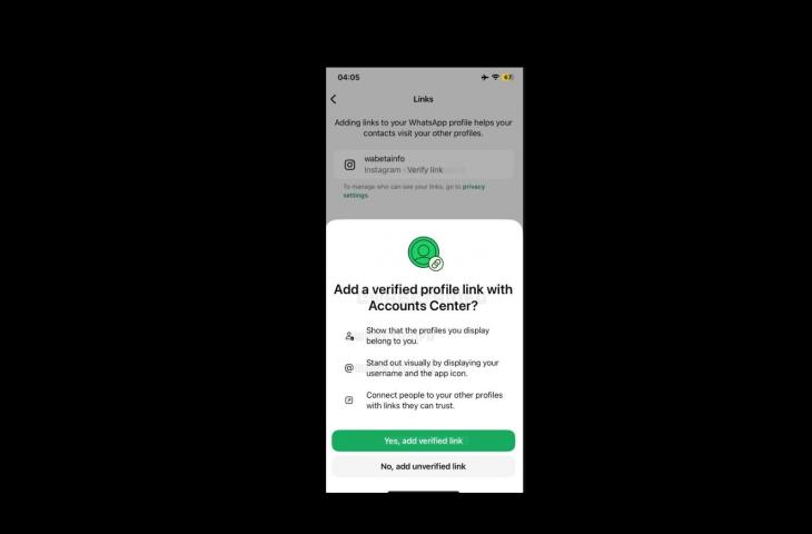 Fitur profil Instagram terverifikasi di WhatsApp. [WABetaInfo]