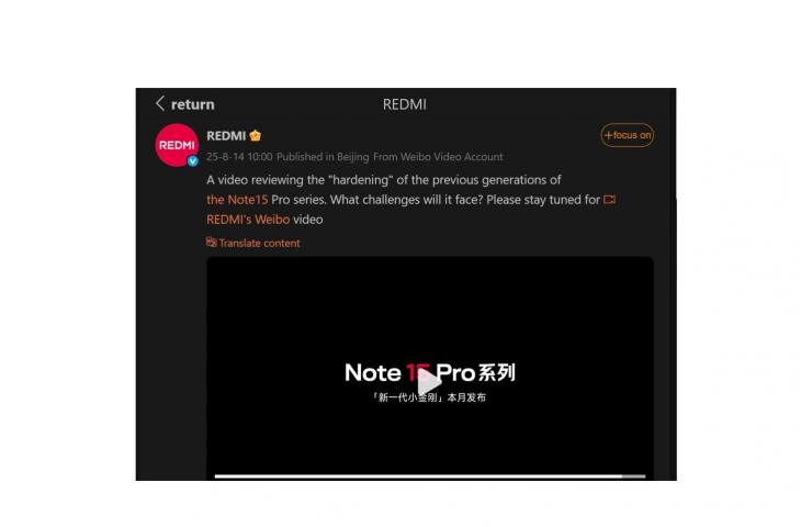 Demonstrasi Redmi soal Redmi Note 15 Pro. [Weibo]