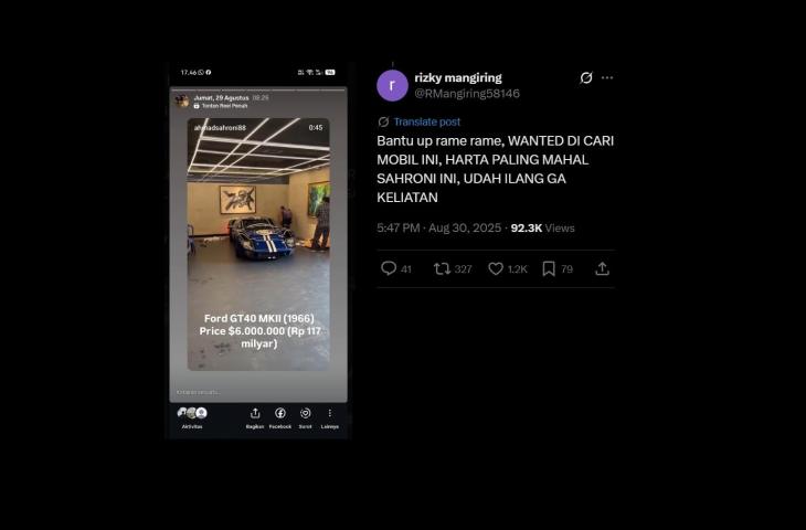 Unggahan netizen soal salah satu harta mewah di rumah Sahroni. [tangkapan layar]