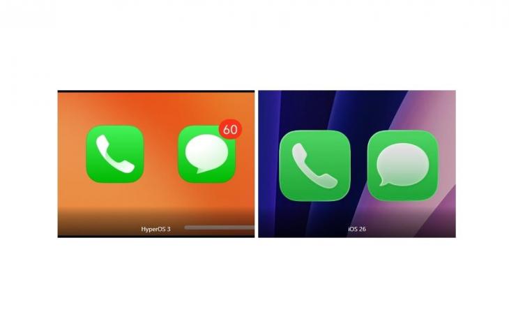 Persamaan ikon di HyperOS 3 dan iOS 26. [Xiaomitime]