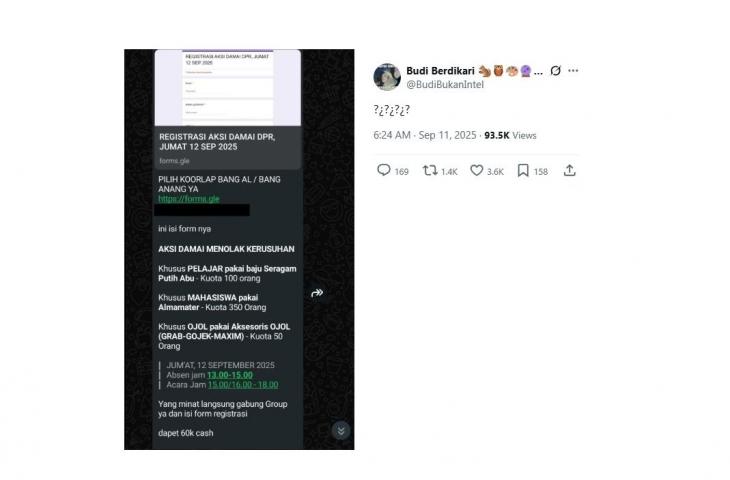Form registrasi ajakan Aksi Damai DPR yang beredar. [X/@BudiBukanIntel]