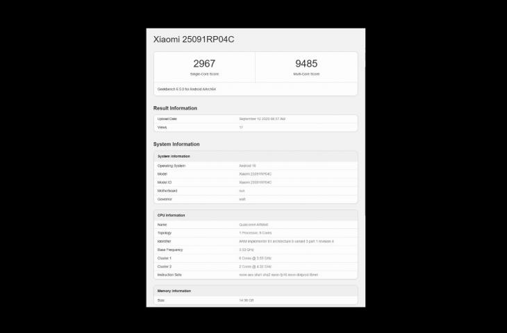 Xiaomi Pad 8 Pro di Geekbench. [Geekbench]