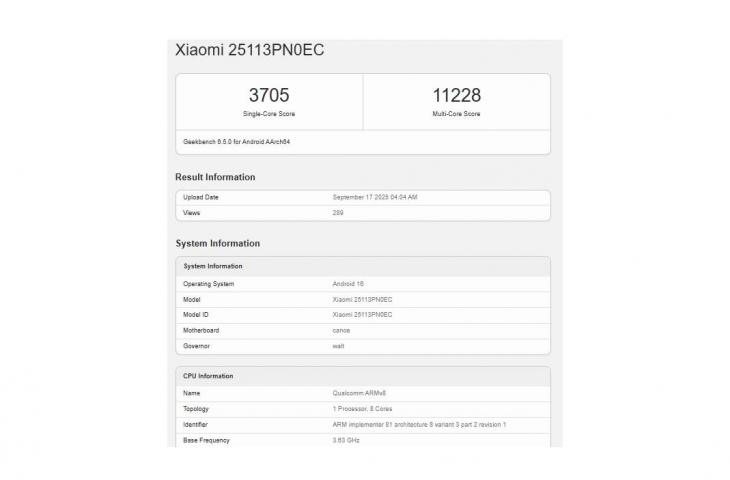 Geekbench Xiaomi 17. [Geekbench]