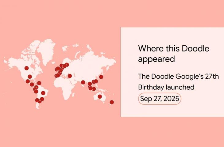 Peta munculnya Google doodle ulang tahun ke-27. [tangkapan layar]