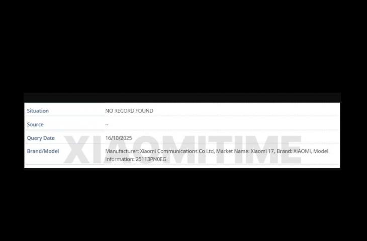 Xiaomi 17 di basis data IMEI. [Xiaomitime]