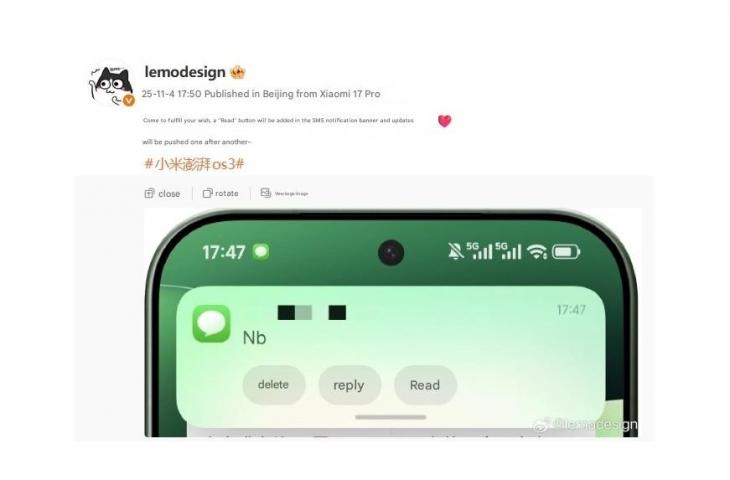 Fitur Xiaomi yang dihapus. [Weibo]